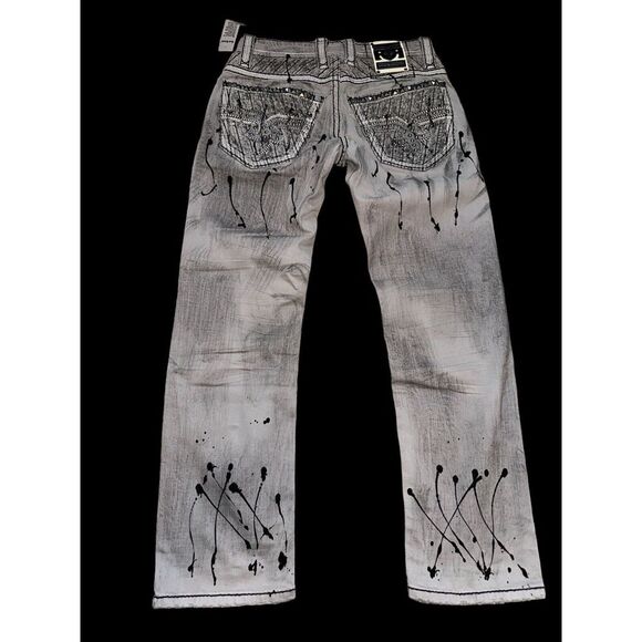 Rock Revival Jeans Mens Size 30/30 Wilkins-J401  Straight‎ Gray Paint Splatter - Picture 2 of 14